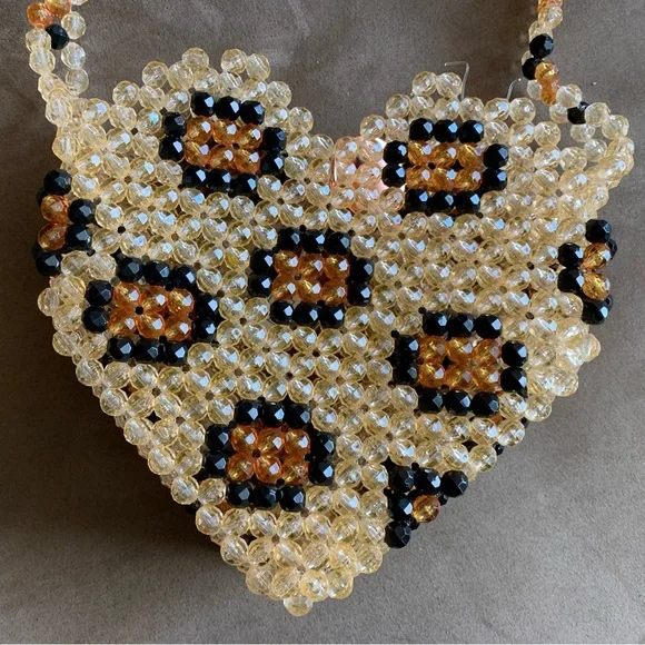 Susan Alexandra Leopard Heart Beaded Crossbody Shoulder Bag Purse - Picture 14 of 15